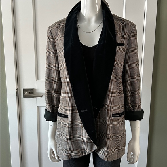 Free People Plaid Velvet Trim Blazer Oversized Boyfriend XS S M - Picture 4 of 16